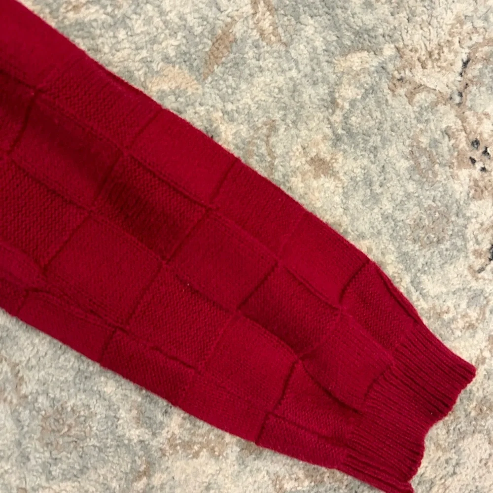 Gymboree sweater girls size large 10-12 red with pom poms buttoned checkered red